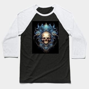 Skull on Blue Fire: Baroque Vintage Ornament Background Baseball T-Shirt